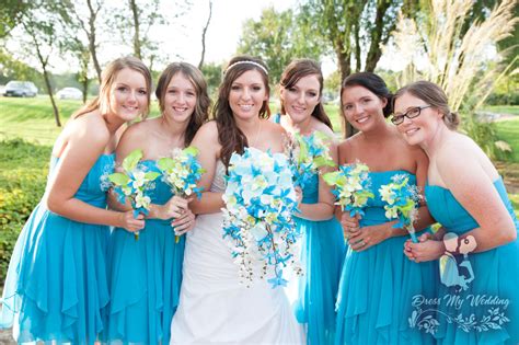 dress my wedding turquoise and lime green cascading bouquet