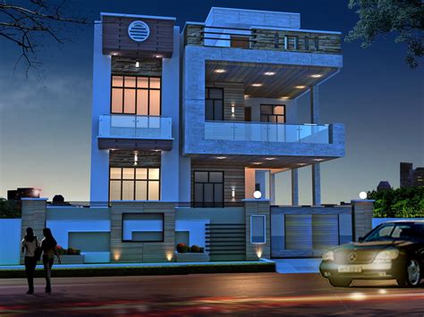 modern house exterior night view   model cgtrader
