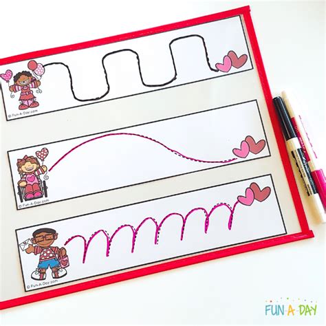 printable valentine cutting  tracing strips fun  day