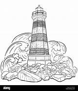 Lighthouse Zentangle Tribal Disegnato Artisticamente Faro Ornamental Artistically Adulti Mare sketch template