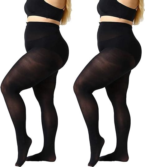 manzi plus size tights for women 2 pairs queen size tights black