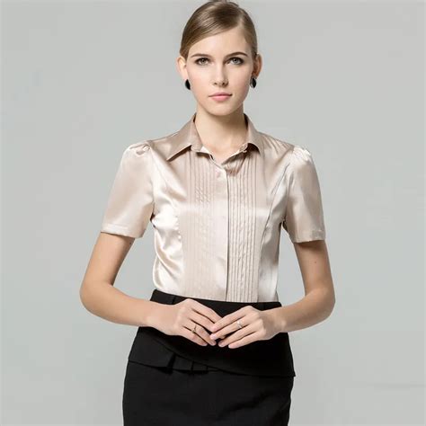 buy women silk blouse short sleeve blouse natural silk  size office lady