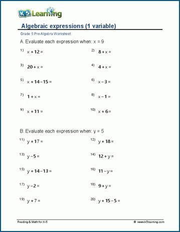 mathematical expressions worksheet