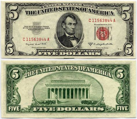 united states legal tender note fr  red seal