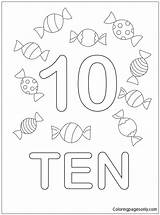 Ten Pages Coloring Candy Numbers sketch template