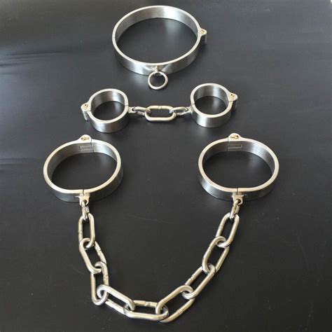 3pcs Set Slave Collar Handcuffs For Sex Shackle Steel