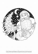 Santa Claus Coloring Christmas Pages Adults Adult Reindeer Tree Starry Sleeping During Night His sketch template