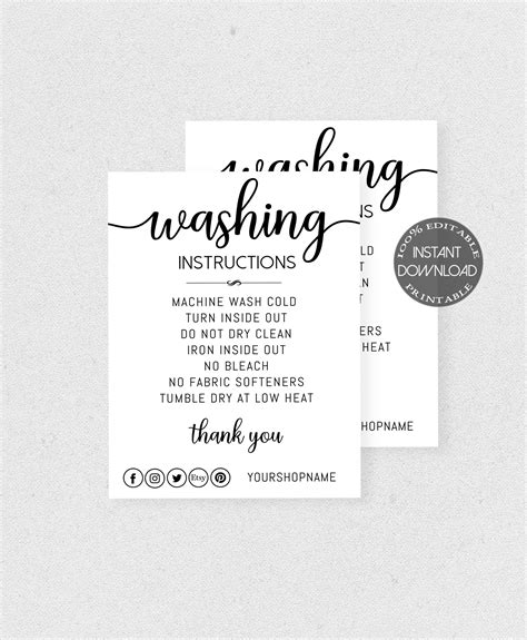 washing instructions template clothing care card template