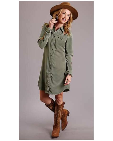 stetson women s olive southwestern embroidered shirt dress boot barn