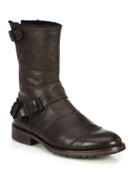 belstaff benhurst shearling lined leather boots  black  men lyst