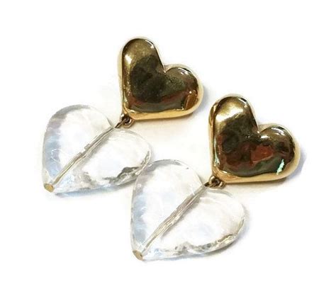 vintage givenchy double heart pierced dangle earrings etsy vintage