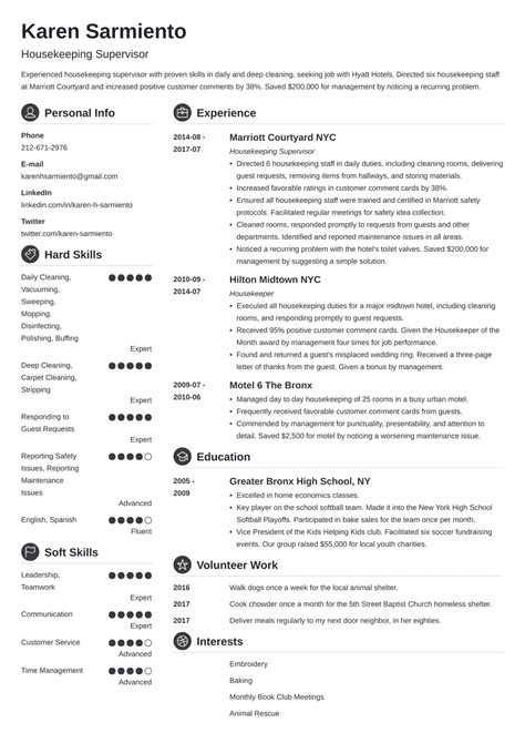hotel housekeeping sample resume  template