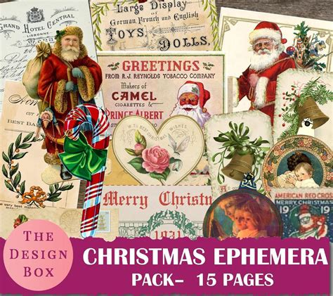 christmas ephemera pack printable vintage christmas etsy