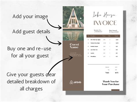 airbnb invoice template invoice template  air bnb etsy australia