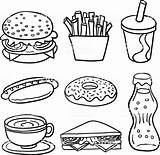 Colorear Fastfood Desayuno Comer Saludables Saludable Fast Hamburger Resmi Boyama Alimentación Sana Balanceada Dieta Bebida Fáciles sketch template