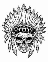 Native Coloring Skull Indian Chief Pages Indians American Adult Adults Feathers Vector Color Tattoo Print Simple Kids Americans Justcolor Children sketch template