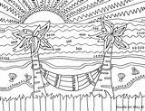 Coloring Beach Pages Adults Summer Sunset Printable Tropical Doodle Hammock Scenes Alley Print Color Adult Kids Sheets Book Template Abstract sketch template