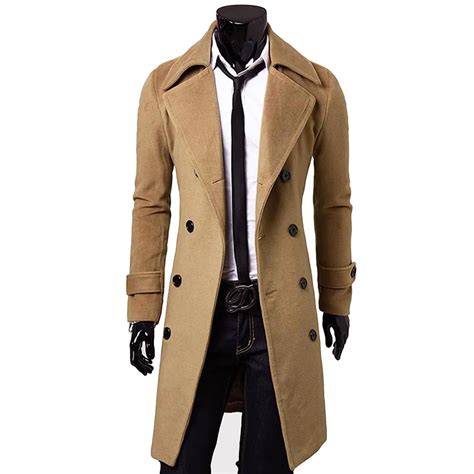 custom  brown trench coat men double breasted winter overcoat men