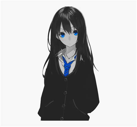 anime girl with black hair blue