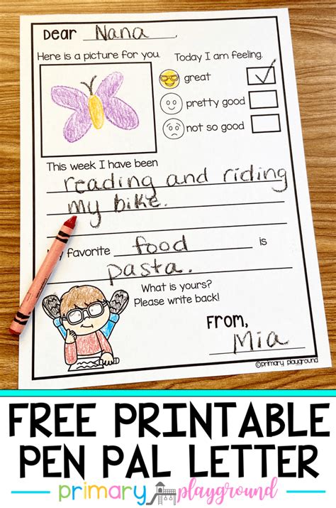 printable  pal letter primary playground letter writing