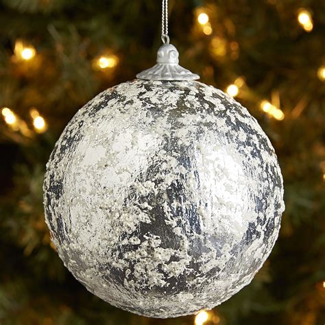 frosted snow ball ornament silver silver christmas