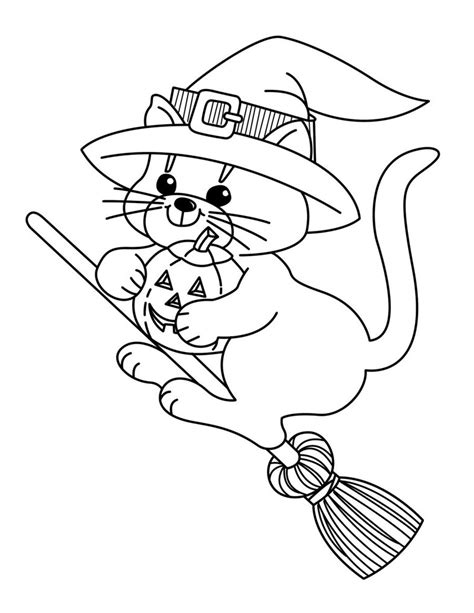 cute cat  flying witch coloring page  printable coloring pages