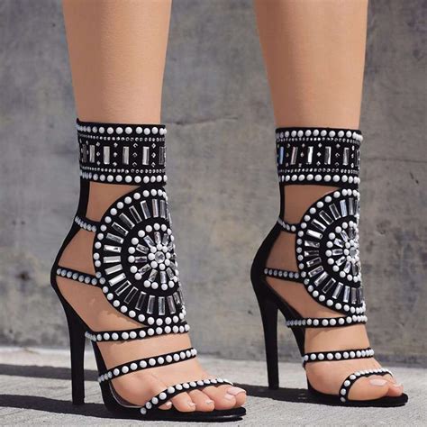 dijigirls rhinestone gladiator women sandals high heels sexy high heel