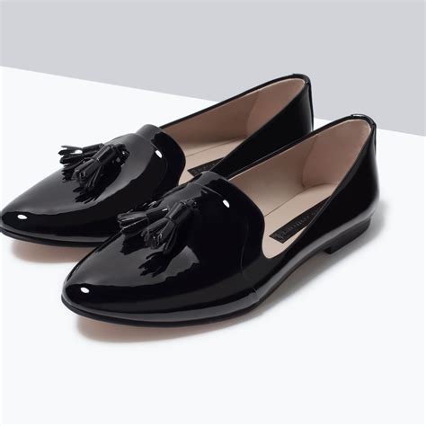 zara glossy flat shoes  black lyst