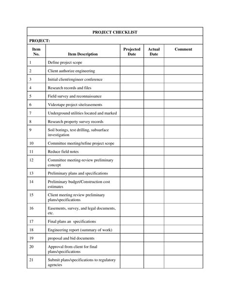 project checklist template  printable  templateroller