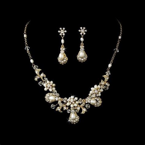 Gold Pearl Vintage Bridal Necklace Set Wedding Jewellery Bridal