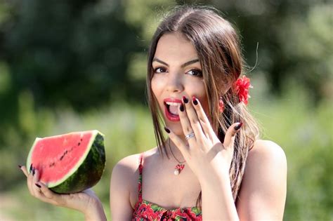 Young Woman Eating Watermelon Free Image Download