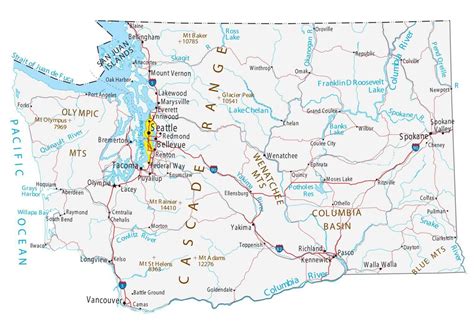 washington state map places  landmarks gis geography