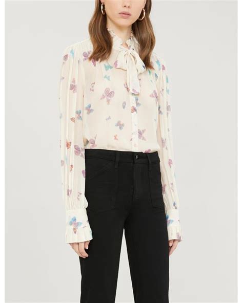 paige leonetta pussy bow butterfly print silk shirt in