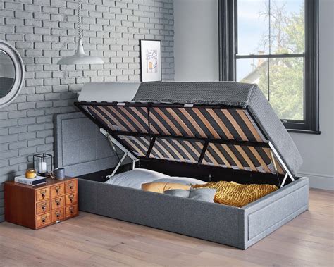 grey ottoman storage bed  optional pocket sprung mattress