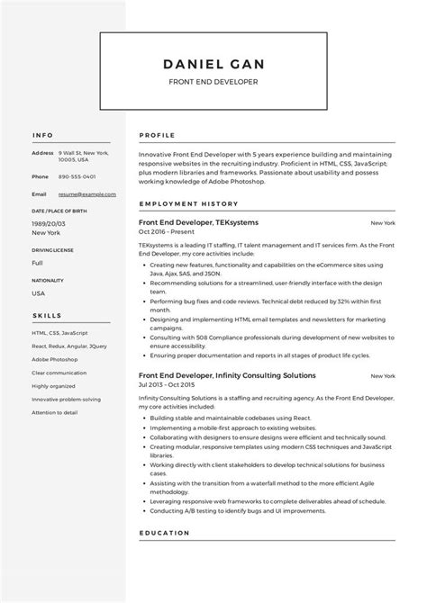front  developer resume  web developer resume resume