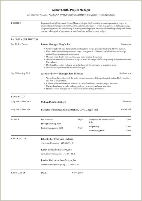 project manager job resume sample resume  gallery