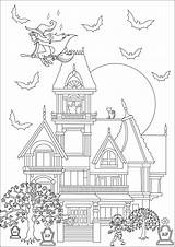 Halloween Coloring Haunted Pages Mansion House Maison Hantée Zombie Adult Big Witch Frightening Mansions Adults Events Choose Board Comments Justcolor sketch template