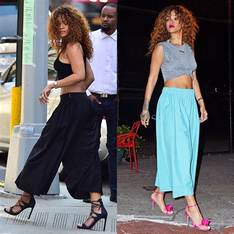 rihanna s crop top and culotte street style for day and night vogue