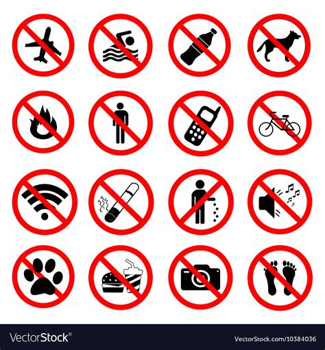 set ban icons prohibited symbols red signs vector image