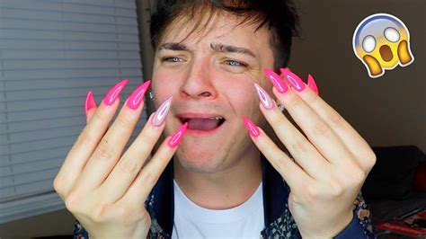 guy reacts to acrylic nails for a day impossible youtube