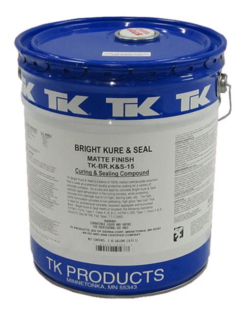 tk products  gallon pail bright kure  seal matte finish