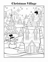 Coloring Xmas Christmas Village Slideshare sketch template