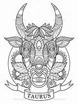 Taurus Coloring Zodiac Pages Sign Adults Vector Signs Book Printable Graphicriver Adult Color Bull Tattoos Getdrawings Getcolorings Choose Board sketch template