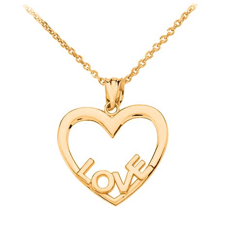 yellow gold love heart pendant necklace