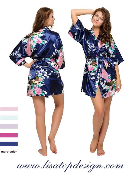 Navy Blue Short Satin Robes Floral Bridesmaid Robes Bride Robes Our