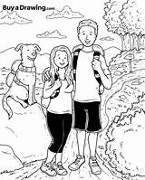 Couple Cartoon Hiking Dog Drawing Custom Drawings Go Their Family Elise Cartoons sketch template