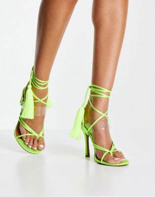 asos design neeley toe thong heeled sandals  lime asos