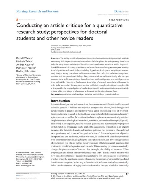 sample quantitative nursing research article critique