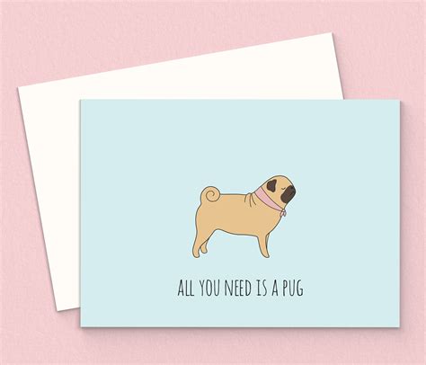printable pug blank card printable pug card dog greeting card card