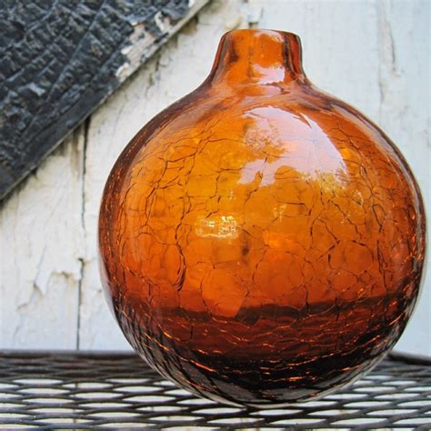 Vintage Amber Crackle Glass Ball Vase By Cammoo On Etsy